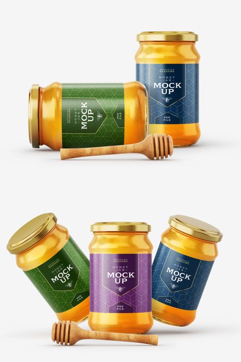 Trendy Packaging, Bottle Branding, Honey Jar Labels, Honey Bottles, Honey Packaging, Jar Mockup, Bottle Design Packaging, Professional Packaging, Jar Design