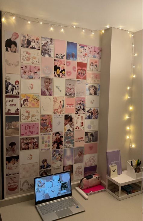 #kpop #anime #roomdecor Kpop Room Decor, Apartment Planning, Wall Layout, Photo Walls, Kpop Room, Kpop Anime, Gallery Wall Layout, Anime Wall, Kpop Posters