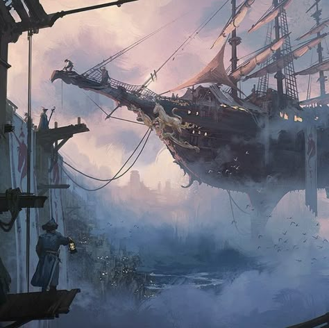 Sail Punk, Airship Art, Flying Ships, Character Design Tips, Flying Ship, Air Ship, Steampunk Artwork, Space Pirates, Rpg Horror