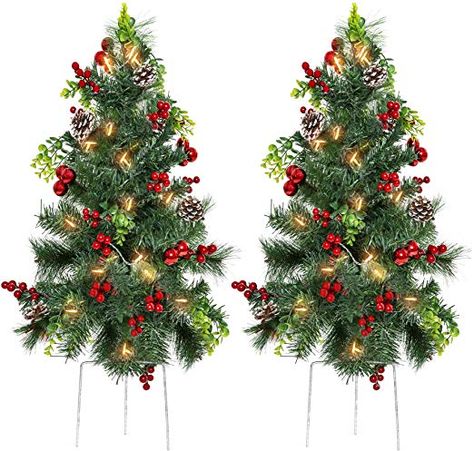 Amazon.com: Best Choice Products Set of 2 24.5in Outdoor Battery Operated Pre-Lit Pathway Christmas Trees Holiday Décor for Driveway, Yard, Garden w/LED Lights, Red Berries, Frosted Pine Cones, Red Ornaments: Home & Kitchen Porch Christmas Trees, Lit Pathway, Porch Christmas Tree, Silk Wreaths, Pre Lit Christmas Tree, Led Christmas Tree, Christmas Tree Set, Red Ornaments, White Lights