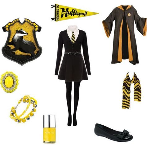 Hufflepuff Costume, Harry Potter Houses Outfits, Harry Potter Uniform, Hufflepuff Outfit, Ravenclaw Outfit, Yellow Plaid Skirt, Hogwarts Uniform, Hogwarts Outfits, Harry Potter Cosplay