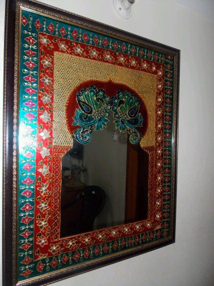 Meenakari Mirror, Mirror Frame Diy, Diy Mirror, Dining Room Walls, Wall Ideas, Mirror Glass, Mirror Frames, Glass Painting, Glass Mirror