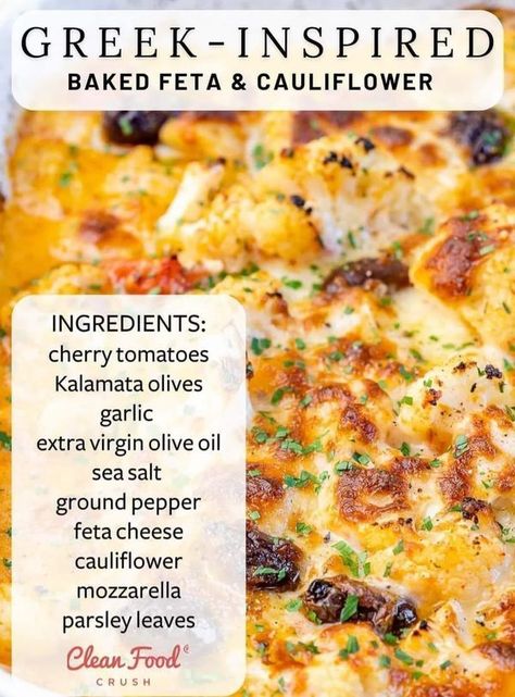 Feta Cauliflower, Clean Eating Plans, Baked Feta, My Core, Baked Cauliflower, Clean Food Crush, Food Crush, Healthy Recipies, Cauliflower Recipes