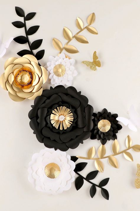 Fonder Mols 3D Paper Flower Decorations(Set of 13, White Black Gold), Giant Paper Flowers for Wedding Backdrop, Graduation Party, Bridal Shower, Halloween Centerpieces, Nursery Wall Decor Bridal Shower Halloween, Backdrop Graduation Party, Paper Flowers For Wedding, Paper Flower Decorations, Backdrop Graduation, Halloween Centerpieces, Paper Flower Patterns, Flowers For Wedding, Paper Flower Wall Decor