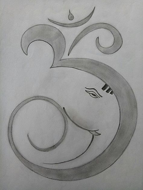 Lord Ganesh's face in Hindu's symbol Pencil Sketches Of Gods, Lord Krishna Drawing Pencil Easy, God Drawing Hindu Easy, Simple Pencil Drawing Images, Om Ganesh, Drawing Pictures For Kids, Hindu Symbols, Pencil Sketches Easy, Ganesha Drawing