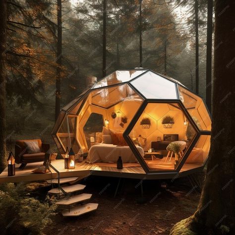 A modern structure tent in nature Glamping pod | Premium AI-generated image Platform Tent, Tent Platform, Modern Structure, Portable Sauna, Chimney Rock, Log Fires, Dome Tent, Geodesic Dome, Computer Setup