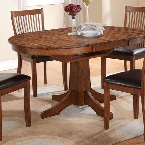 Iconic Furniture Extendable Solid Wood Dining Table | Wayfair Butterfly Leaf Table, Dining Table With Leaf, Round Dining Room Table, Round Kitchen Table, Round Dining Room, Round Kitchen, Oval Table Dining, Oval Table, Pedestal Dining Table