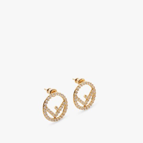 F Is Fendi Earrings Fendi Jewelry, Fendi Earrings, Fendi Logo Design, Fendi Store, Jewelry Wall, Mini Studs, White Crystals, Expensive Jewelry, Gold Gold