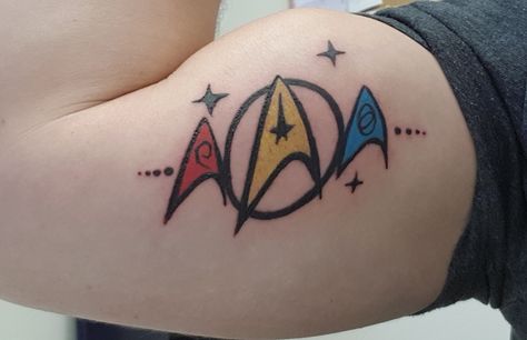 Star Trek Next Generation Tattoo, Star Trek Tng Tattoo, Star Trek Tattoo Ideas, Star Of David Tattoo, Ugly Tattoos, Star Trek Ring, North Star Tattoos, Star Trek Tattoo, Star Trek Logo