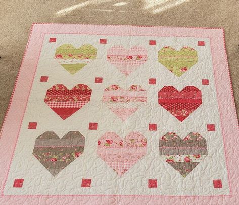 Baby Girl Quilt for dear friend. Heart Block pattern by Bonnie and Camille. Baby Girl Quilts With Hearts, Quilts With Hearts, Bonnie And Camille, Friend Heart, Heart Stuff, Heart Quilts, Girl Quilts, Heart Quilt Pattern, Baby Heart