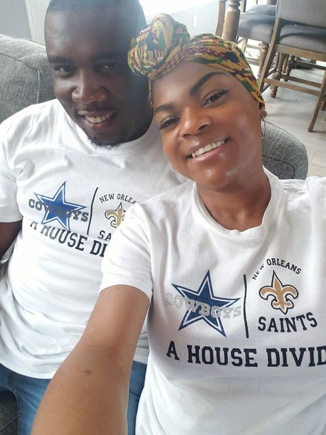 A House Divided T-Shirts!🏈 #Saints #Cowboys House Divided Shirt Ideas, House Divided Football Shirts, House Divided Shirt, House Divided Football, Homecoming Football, Football Shirt Designs, Diy Shirts, House Divided, Shirt Making