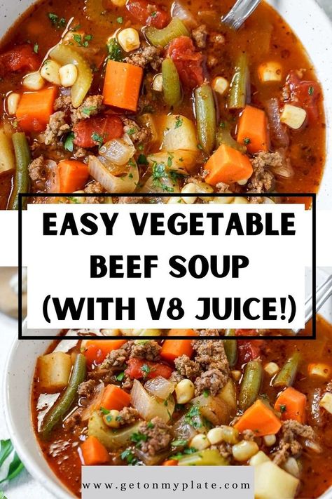 Beef Vegetable Soup Without Tomatoes, Beef And Veggie Soup Slow Cooker, Crockpot Vegetable Beef Soup Eating On A Dime, Dump And Go Vegetable Soup, Tomato Vegetable Beef Soup, Vegetable Soup V8 Juice, Beef Vegetables Soup Recipes, Vegetable Soup Made With V8 Juice, Easy Beef Broth Soup Recipes