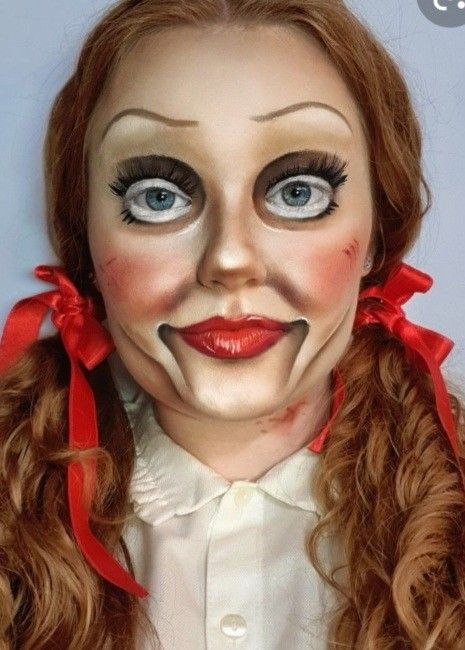 Annabelle Doll Makeup Halloween, Annabelle Face Paint, Anabelle Doll Makeup, Anabelle Doll Costume, Annabelle Costume Makeup, Anabelle Makeup Halloween, Annabelle Doll Costume, Annabelle Makeup Halloween, Anabelle Makeup