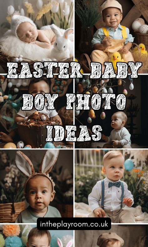 50+ Cute Easter Baby Boy Photoshoot Ideas - In The Playroom Diy Easter Pictures Toddler, Easter Photo Ideas Toddler, Baby Boy First Easter Pictures, Easter Pics For Babies, Easter Picture Ideas For Kids, Easter Boy Photoshoot, Easter Baby Photoshoot Ideas, Kids Easter Photoshoot, Diy Easter Photoshoot