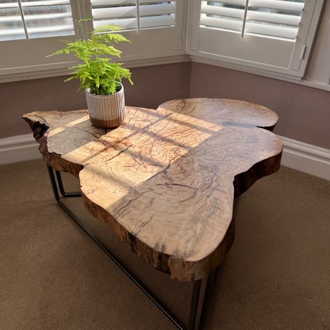 The ‘Wyld’ spalted beech tree trunk coffee tables are now sold out, along with the rest of our ‘Monkton’ series! But…A new spalted beech tree is sliced and tables are in progress on our workbench — ready to be commissioned. The new series will once again beautifully showcase the natural spalting and feature hand-forged metalwork and black resin accents. The tables really do capture the raw beauty of nature. Contact us to create a one-of-a-kind piece for your space. #furniturewithasoul #h... Trunk Coffee Tables, Tree Trunk Coffee Table, Tree Trunk Table, Spalted Beech, Trunk Table, Beech Tree, Black Resin, Raw Beauty, Workbench