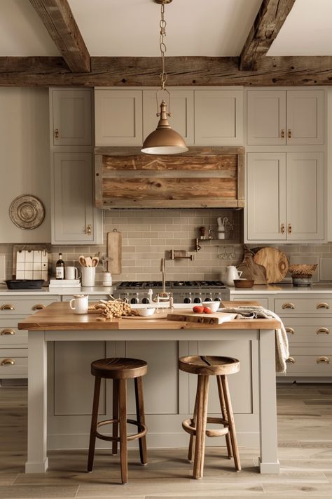 House Design Country Farmhouse, Farm Chic Kitchen, Cabin Farmhouse Kitchen, Modern Country Farmhouse Kitchen, Cute Cozy Kitchen, Country Modern Kitchen Farmhouse Style, Cozy Rustic Kitchen, Scandinavian Kitchen Design Ideas, Barn Kitchen Farmhouse Style