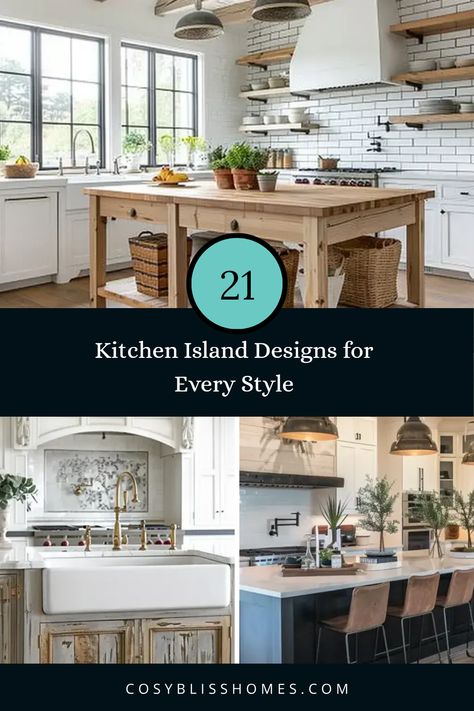 Get inspired with 21 amazing kitchen island ideas that can completely enhance your cooking space! From the warm touches of Classic Farmhouse and French Country elegance to modern two-tier styles that offer flexibility and functionality, these designs cover all bases. Whether you're a cooking enthusiast or someone who loves entertaining, having the right kitchen island can change your kitchen's look and feel. Explore unique finishes and configurations that complement your home beautifully and transform your dream kitchen into reality today! Kitchen Island Designs, Apartment Ideas Living Room, Magnolia Kitchen, Kitchen Island Ideas, Amazing Kitchen, Classic Farmhouse, Camper Decor, Kitchen Upgrades, Kitchen Island Design