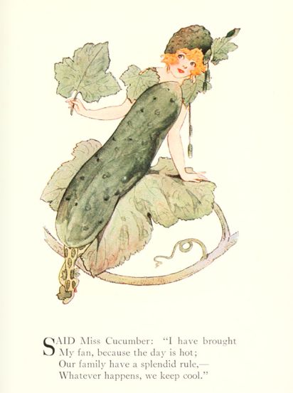 Anthropomorphic Vegetables, Vegetable People, Cool As A Cucumber, Whimsical Garden, Flower Child, Vintage Books, New Yorker, Mother Earth, Vintage Illustration