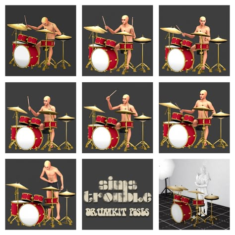 𝐒𝐈𝐌𝐒𝐓𝐑𝐎𝐔𝐁𝐋𝐄 Sims 4 Drum Poses, Sims 4 Rock Band Poses, Sims 4 Guitar Case, S4cc Furniture, Sims Poses, Sims 4 Piercings, Sims Stories, Sims 4 Family, 4 Poses