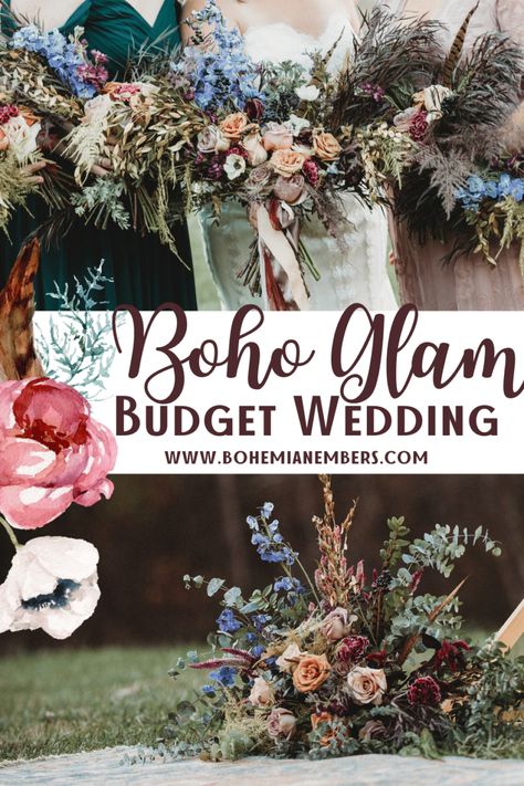 Boho Summer Wedding Centerpieces, Fall Boho Wedding Centerpieces Diy, Weddings In May, Bohemian Wedding Ideas On A Budget, Diy Bohemian Wedding Decor, Diy Boho Wedding Decorations Budget, Ostara Wedding, Boho Glam Wedding Decor, Boho Wedding Ideas On A Budget