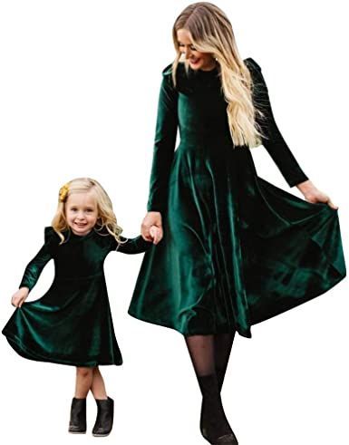 Bai You Mei girls Soft Family Matching Dress, Mommy And Me Dress, Casual Christmas Party, Mommy And Me Dresses, Ruffle Long Sleeve, Sleeves Clothing, Stretchy Dress, Velvet Fashion, Dresses Vintage