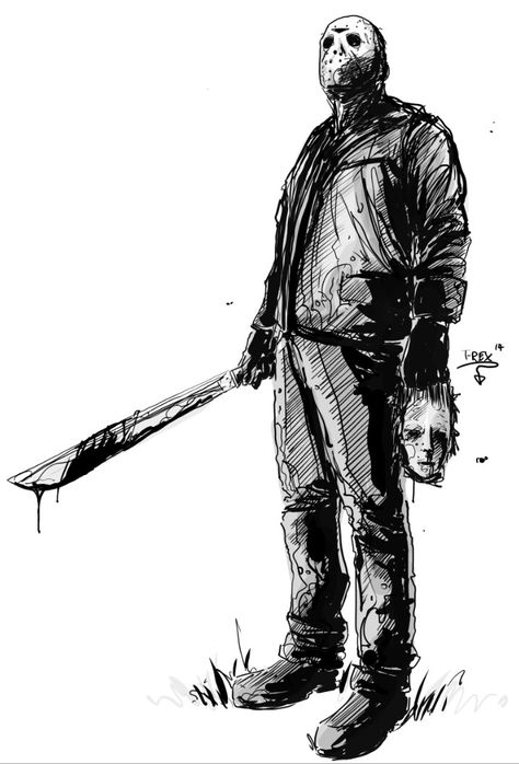 Jason Vorhees Art, Jason Voorhees Drawing, Jason Voorhees Art, Happy Friday The 13th, Jason Vorhees, Movie Tattoo, Big Scary, Spooky Art, Horror Movie Icons