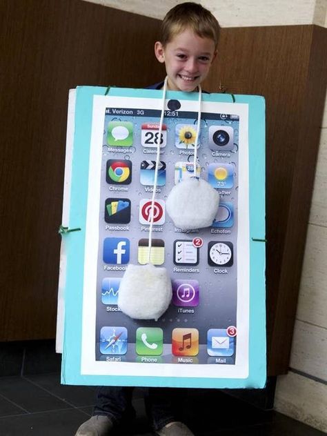 21 Cute And Clever DIY Halloween Costume Ideas For Kids Phone Costume, Easy Homemade Halloween Costumes, Halloween Costumes For Big Kids, Easy Diy Costumes, Diy Halloween Costumes For Kids, Homemade Halloween Costumes, Diy Halloween Costume, Homemade Costumes, Diy Network