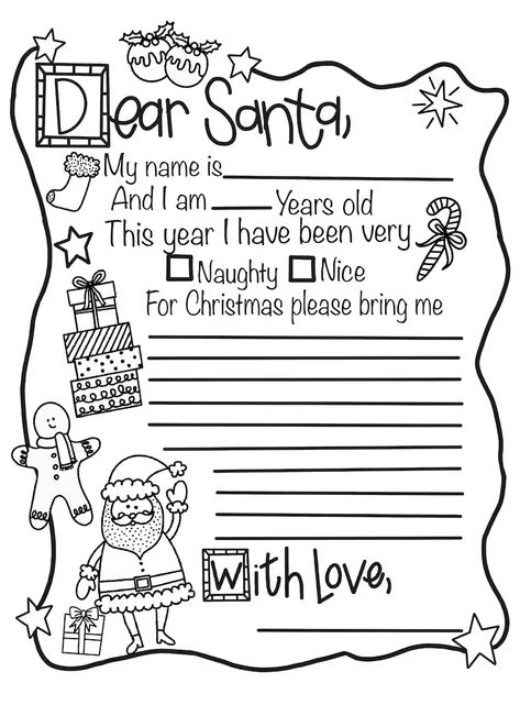 A Dear Santa Xmas Fun Christmas Printable Dear Santa - Etsy Simple Christmas Crafts For Kids Free Printable, Dear Santa Letter Printable Free, Kids Christmas Activity Ideas, Xmas Activities For Kids, Preschool Christmas Crafts For Kids, Free Christmas Coloring Pages Printables, Christmas Activities For Kids Printable, Christmas Printables Free Kids, Xmas Templates