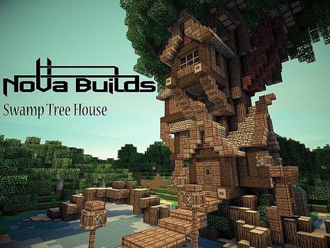 Swamp Tree House Minecraft Map Tree House Minecraft, Minecraft Swamp, Minecraft Houses For Girls, Minecraft Tree, Minecraft Starter House, Project D, Minecraft Houses Blueprints, Minecraft Cottage, Cute Minecraft Houses