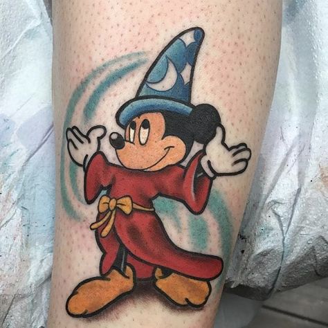 Fantasia Tattoo, Sleeping Beauty Tattoo, Calvin And Hobbes Tattoo, Tinker Bell Tattoo, Disney Stitch Tattoo, Cute Deadpool, Disney Inspired Tattoos, Fandom Tattoos, Mickey Tattoo