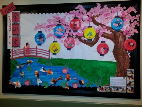 Mrs. DelRosal's Japanese board! Japanese Bulletin Board, Japan Bulletin Board, Japanese Activities For Kids, Chinese New Year Bulletin Board Ideas, Japan Classroom, Japanese Classroom, Chinese New Year Crafts For Kids, Japan Decor, Chinese Crafts