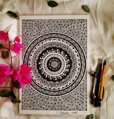 A4 Size Mandala Art, Easy Mandala, Simple Mandala, Mandala Designs, Mandala Drawing, A4 Paper, Design Tips, A4 Size, Mandala Design