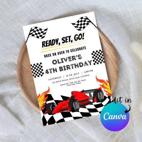 Nascar Party, 7th Birthday Boys, Cars Birthday Invitations, Ready Set Go, Race Car Birthday, Car Birthday, Cars Birthday, Boy Birthday Party, Birthday Invite