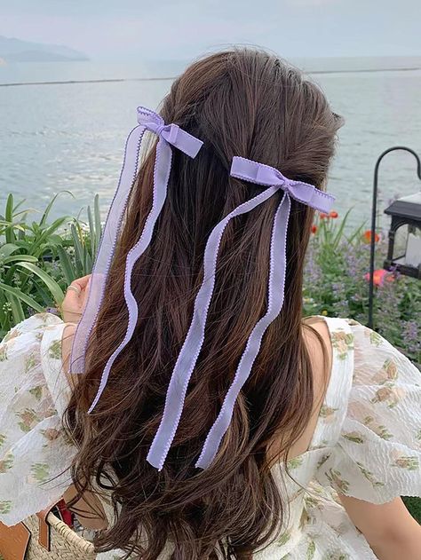 2pcs Women Bow Decor Fashionable Alligator Hair Clip For Hair Decoration Ribbon Clips Hair, Purple Coquette, Purple Hair Accessories, Bow Hairstyles, Clip For Hair, Purple Hair Bows, Alligator Hair Clip, Purple Collar, Bow Hairstyle