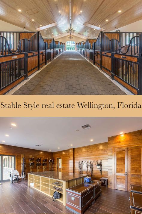 This property in Wellington, Florida is amazing. Horse Barn Interior, Luxury Horse Stables, Horse Stables Design, Equine Facility, Dream Barn Stables, Horse Business, Luxury Horse, Stable Style, Pallet Barn