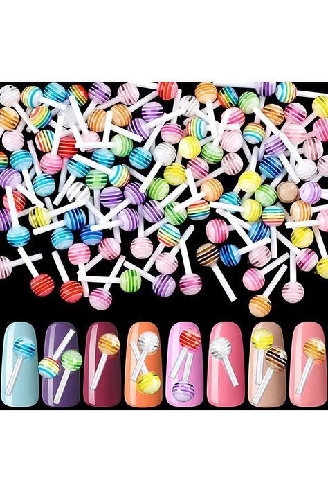 AKOAK 50 Pcs 3D Candy Talisman, Mix Colors Mini Cute Lollipop Candy Nail Art Decorations DIY Phone Case/Scrapbook/Jewelry Crafts, Nail Accessories charm Lollipop Decorations, Sugar Nails, Nail Art Jewelry, Lollipop Candy, Diy Fashion Accessories, Art Decor Diy, Nail Art Rhinestones, Valentine Birthday, Acrylic Decor