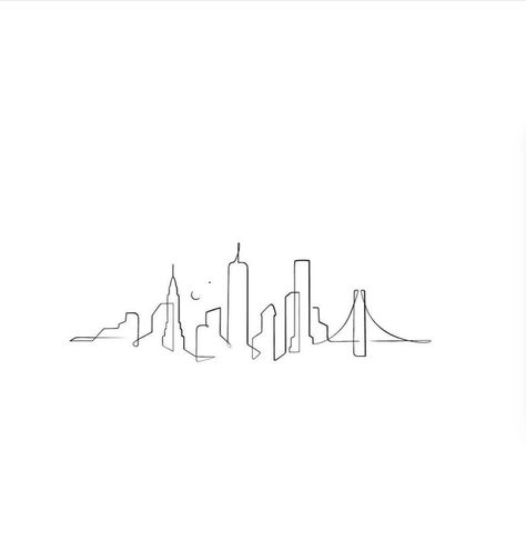 Nyc Symbols Tattoo, Fine Line Building Tattoo, Fine Line Nyc Skyline Tattoo, New York Skyline Tattoo Silhouettes, Ny Skyline Drawing, City Outline Tattoo, Small Ny Tattoo, Manhattan Skyline Tattoo, Small Chicago Tattoo Ideas