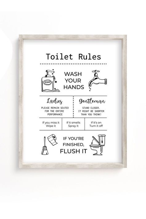 #HomeDecorating #HomeDecor #InteriorDesign #DecorTips #HomeIdeas #DecorInspiration #HouseGoals #HomeStyle #HomeInspiration #InteriorInspo Toilet Rules Printable, Flush Toilet Sign, Small Toilet Decor, Interior Design Toilet, Toilet Signage, Funny Toilet Signs, Wc Sign, Toilet Rules, Toilet Door Sign