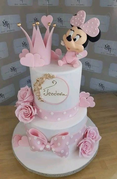 1st Birthday Cake Minnie Mouse, Mickey And Minnie Mouse Birthday Cake, Minnie Mouse Birthday Party Ideas 1st, Minnie Mouse Baby Shower Cake, Mickey Mouse Torte, Baby Minnie Mouse 1st Birthday, Minnie Mouse 1st Birthday Cake, Tort Special, Minnie Mouse Birthday Cake