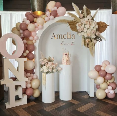 Boho Rainbow Balloon Decorations, First Birthday Girl Decorations Ideas, 1 Year Baby Girl Birthday Decoration, First Birthday And Baptism Girl, Baptism And First Birthday Girl, Baptismal Theme Girl, Boho Rainbow Birthday Party