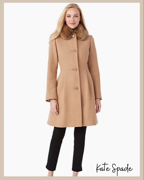 Beige wool coat from Kate Spade Kate Spade Coat, Kate Spade Outlet, Women Coat, Ageless Style, Simple Tees, Designer Jeans, Jacket Design, Women's Coats & Jackets, Fur Collar