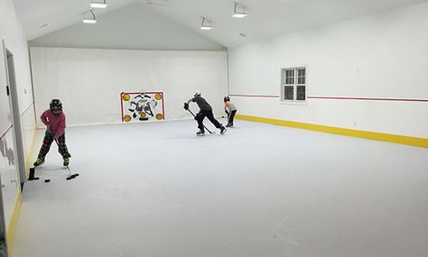 Synthetic Ice Rink Basement, Basement Hockey, Hockey Basement, Backyard Hockey Rink, Synthetic Ice Rink, Indoor Hockey, Synthetic Ice, Hockey Practice, Ice Photo