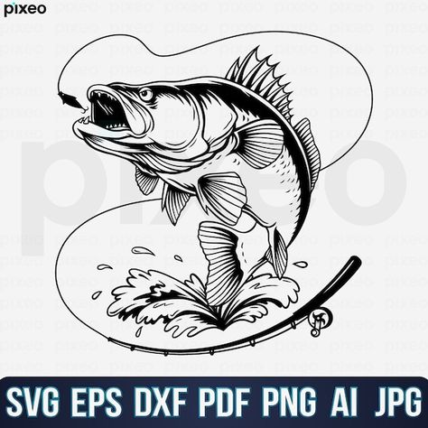 Fishing Stencils Printable, Fishing Tattoo Stencil, Walleye Tattoo Ideas, Walleye Silhouette, Walleye Tattoo, Fishing Stencils, Walleye Svg, Fish Svg Free, Walleye Fish