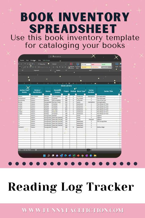 Have you lost track of the books you have read? If you have a library of thousands of books, you can use this book inventory template for cataloging your books. With this sortable library excel spreadsheet, you can inventory your books, authors, genres, book types, series and more. The columns can be sorted alphabetically while the drop-down menus allow you to add data quickly. This sheet is customizable, you can add or remove the rows and columns. You can even change the color and font. Book Inventory Template, Book Tracker Template, Workout Log Printable, Book Types, Book Inventory, Google Sheets Templates, Inventory Spreadsheet, Inventory Template, Tracking Reading