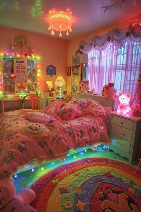 Kidcore Bedroom Aesthetic, Bedroom Ideas Kawaii, Kidcore Bedroom, Kawaii Bedroom Ideas, Kidcore Room, Dream Bedroom Inspiration, Cute Rooms, Cute Bedroom Ideas, Cute Bedroom