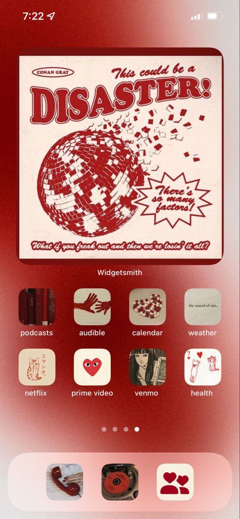 Romantic App Icons, Conan Gray Phone Theme, Conan Gray App Icons, Conan Gray Homescreen Layout, Iphone Theme Ideas Red, Homescreen Layout, Sound Of Rain, Conan Gray, Phone Themes