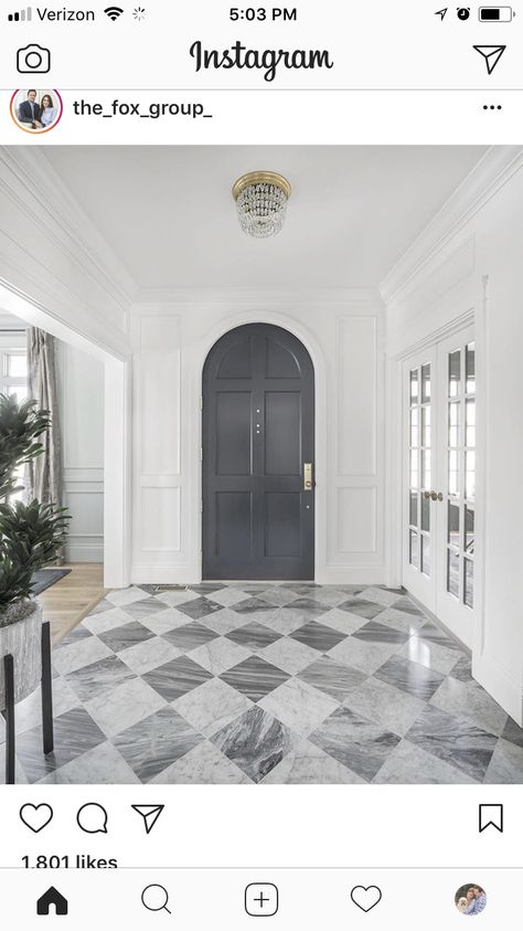 Entrance Tile, Entryway Tile, Entry Tile, Foyer Flooring, Entryway Flooring, Checkerboard Floor, Painted Front Doors, Marble Flooring, Arched Doors