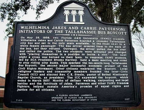 Wilhelmina Jakes and Carrie Patterson sparked a city-wide boycott in Tallahassee when they were arrested for refusing to move from the whites-only seats of a segregated bus. Montgomery Bus Boycott, Bus Boycott, John Brown, Tallahassee Florida, St Augustine Florida, Service Station, Police Officers, Educational Projects, Bus Driver