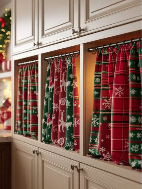 23 DIY Christmas Decor Ideas for Kitchen Cabinets in 2024 Christmas Decor Ideas For Kitchen, Christmas Kitchen Curtains, Ideas For Kitchen Cabinets, Diy Christmas Kitchen, Gingham Decorations, Christmas Curtains, Diy Christmas Decor Ideas, Diy Christmas Decor, Ideas For Kitchen