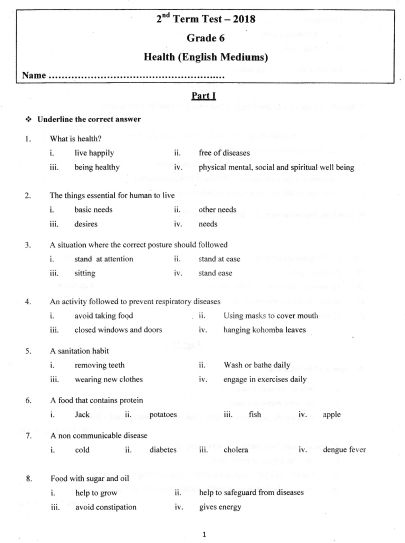 Grade 06 Health 2nd Term Test Paper 2018 | English Medium Grade 6 English, Cvcc Words, Paper App, Maths Paper, English Language Test, Test Exam, Cvc Word Families, Test Paper, Cvc Word